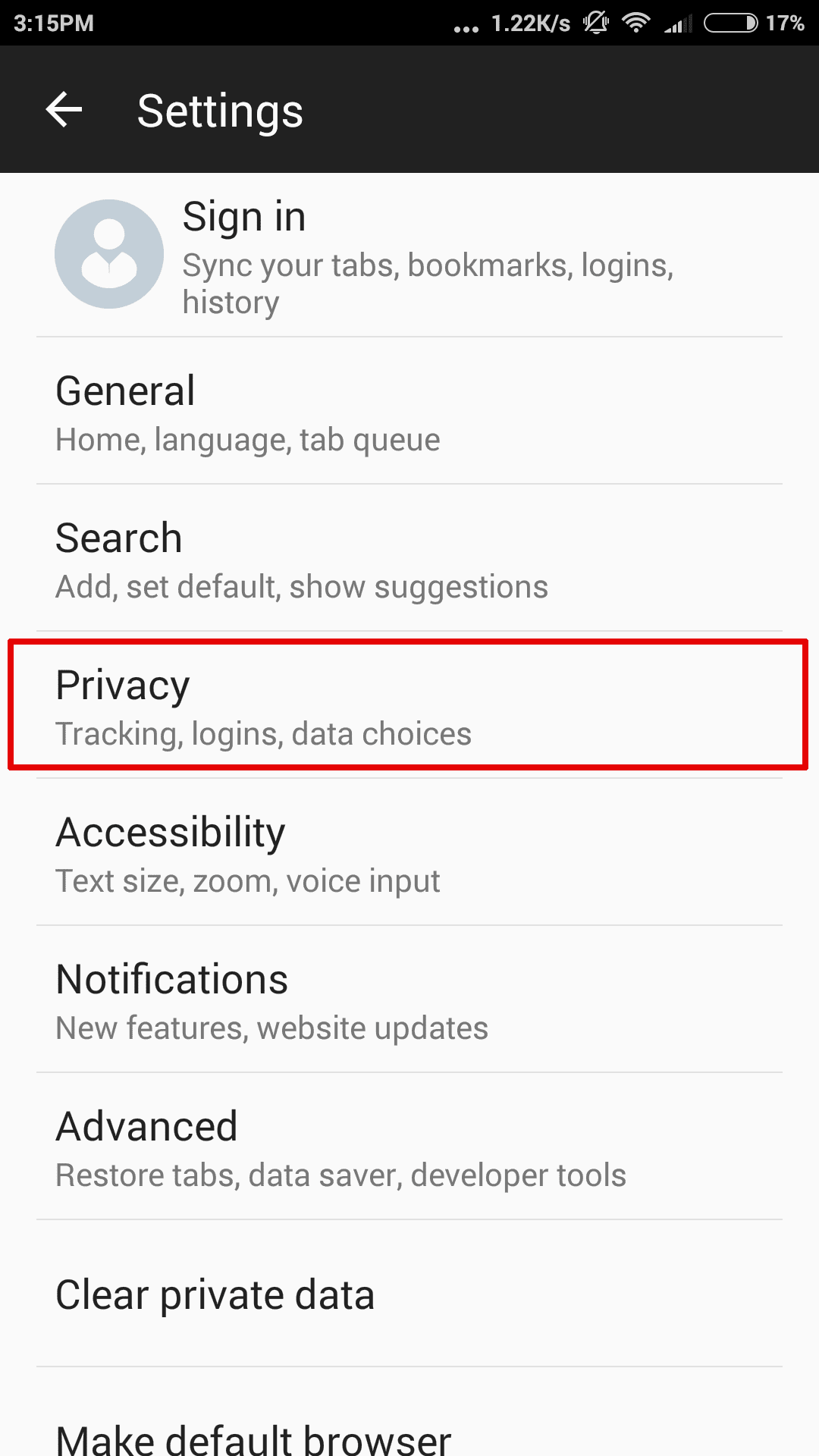 How do cookies affect the VPN? - In FireFox for Android - Tap Privacy