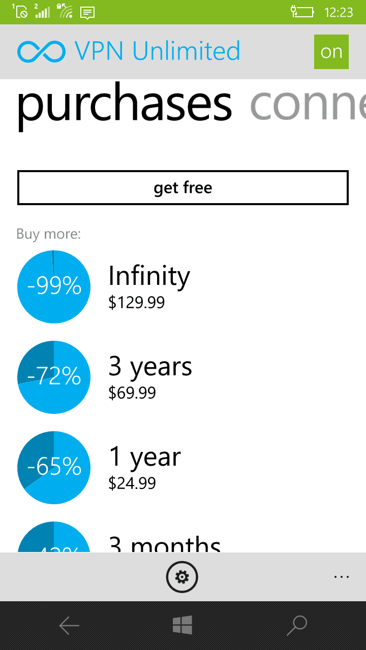 Here you can view the list of VPN subscriptions, and purchase the most relevant for you