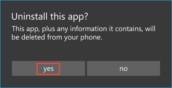 How to remove VPN Unlimited app on your Windows Phone - Tap Yes to prove to remove the application